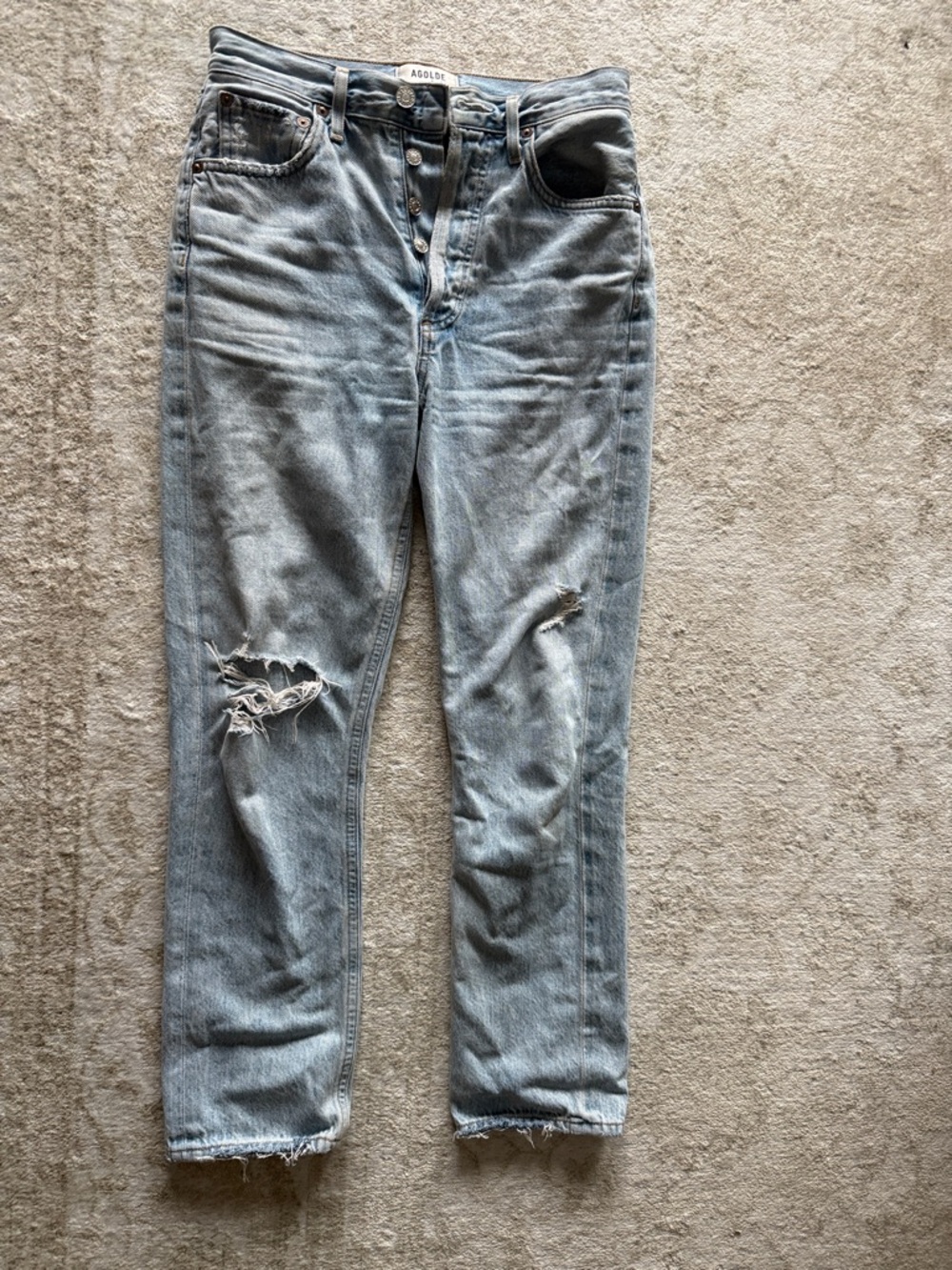 Agolde Light Blue Distressed Boyfriend Jeans